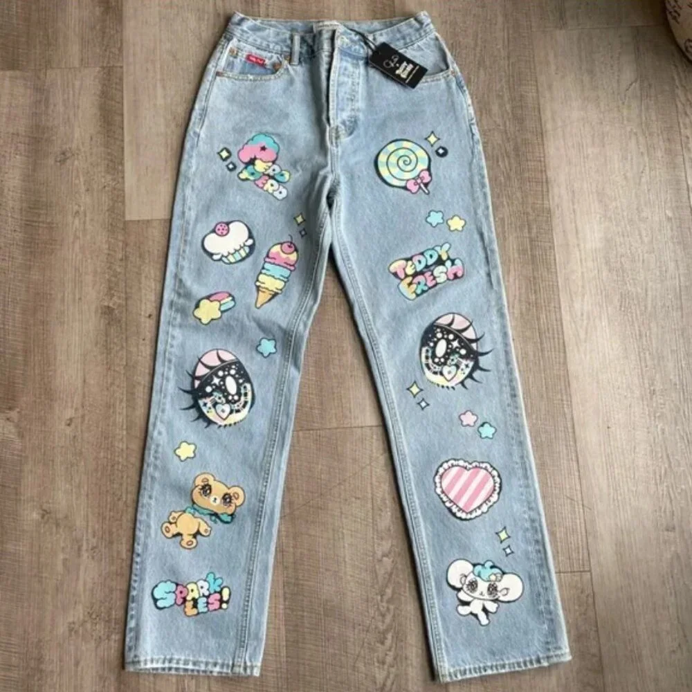 ULTRA RARE, BNWOT Teddy Fresh x Yurie Sekiya Printed Denim Jeans - Picture 9 of 9
